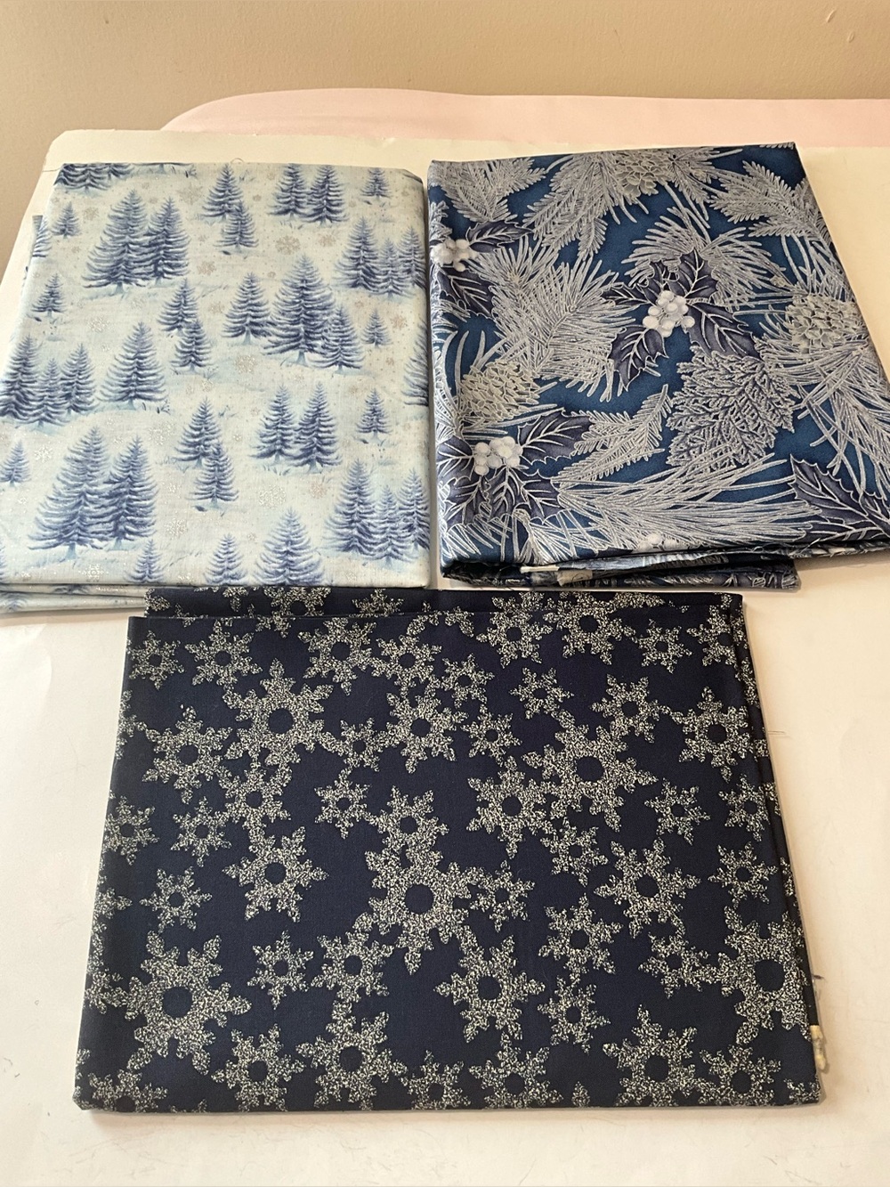 Quilting Sewing Material Lot Winter Theme Hoffman Fabrics Blues Silver Snow Tree